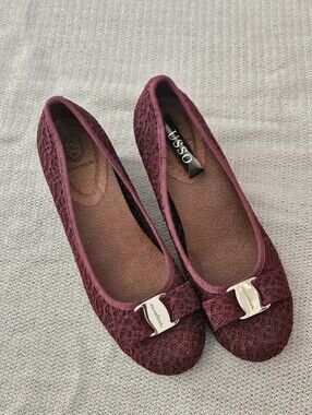Lace Bow Wedge Flats Womens Shoes Size 8 38 Heeled Burgundy New Coquette Lady